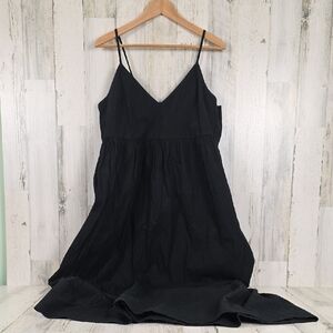A New Day Black Seersucker Maxi Sundress Smocking Adjustable Straps Size XL NEW